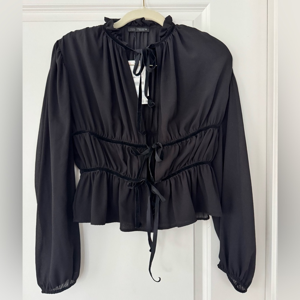 Zara Black Women's Tie Front Blouse